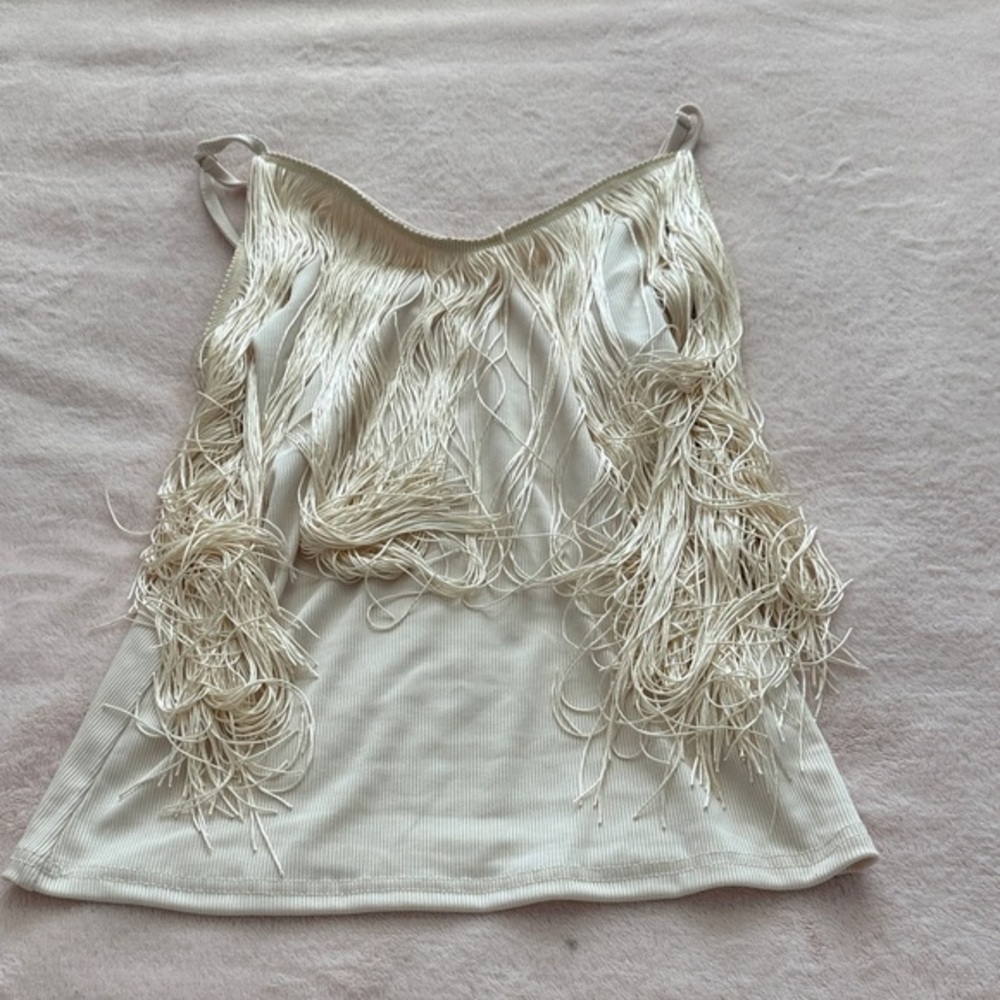 Amazon Elegant Cream Fringe Camisole Sleeveless V-Neck Summer Womens‎ Cami Top